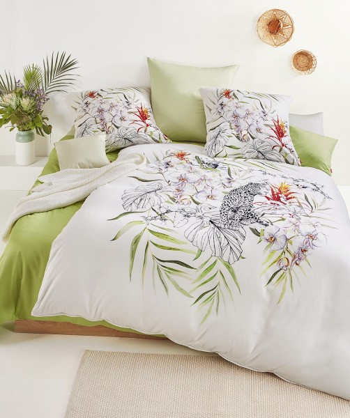 Moderne Blumen Bettwäsche mit Leopard und Wendeseite von fleuresse bed art in Schwarz-Weiß 155x220